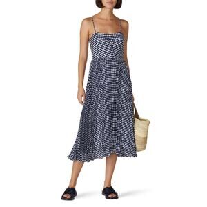 Navy Gingham Midi Sundress with Spaghetti Straps